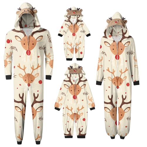 Weihnachten Familie Outfit Freizeit Weihnachtsmann Gedruckt Lang Pyjamas Jumpsuit Xmas Familien Onesie Set mit Kapuze Herren Damen Kinder Baby Overall Hausanzug Einteiler Sleepwear L von Generic