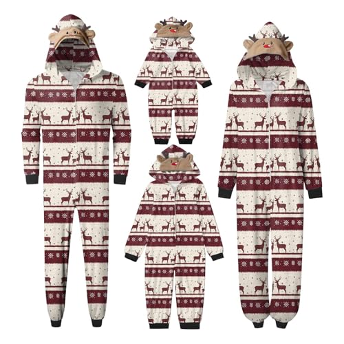 Weihnachten Familie Outfit Freizeit Weihnachtsmann Gedruckt Lang Pyjamas Jumpsuit Xmas Familien Onesie Set mit Kapuze Herren Damen Kinder Baby Overall Hausanzug Einteiler Sleepwear M von Generic