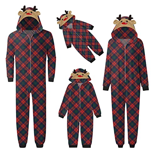 Weihnachten Familie Outfit Freizeit Weihnachtsmann Gedruckt Lang Pyjamas Jumpsuit Xmas Familien Onesie Set mit Kapuze Herren Damen Kinder Baby Overall Hausanzug Einteiler Sleepwear von Generic