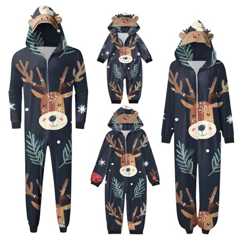 Weihnachten Familie Outfit Freizeit Weihnachtsmann Gedruckt Lang Pyjamas Jumpsuit Xmas Familien Onesie Set mit Kapuze Herren Damen Kinder Baby Overall Hausanzug Einteiler Sleepwear von Generic