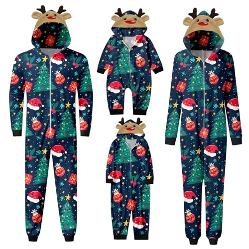 Weihnachten Familien Schlafanzug Lang Tops+Hosen Nachtwäsche Herbst Winter Langarm Hausanzug Strampler Christmas Pyjama Set Neujahr Jumpsuits Loungewear für Vater, Mutter, Kinder Set Damen von Generic