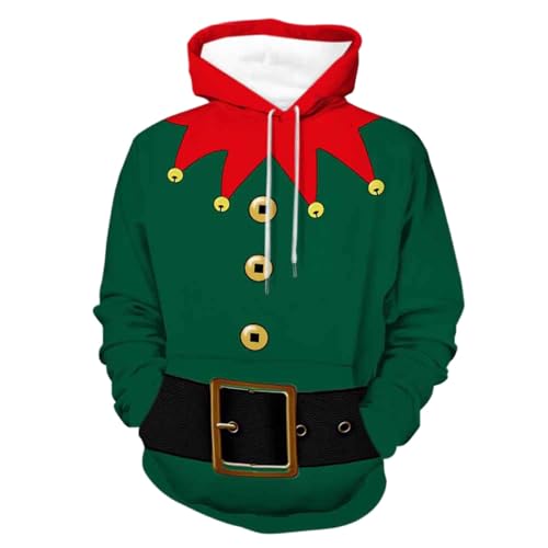 Weihnachten Hoodie Herren Weihnachten Hoodie Herren Pullover Reindeer Schneemann 3D Druck Lustige Weihnachtspulli Loose Hip Hop Christmas Kapuzenpullover Sweatshirt mit Kapuze Weihnachtshoody von Generic