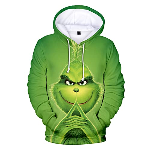 Weihnachten Hoodie Herren und Damen Grinch Weihnachtspullover 3D Lustig Kapuzenpullover Oversize Weihnachts Sweatshirt mit Tasche Langarmshirt Pullover Herbst Winter Festlich Oberteile Pulli von Generic