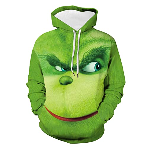 Weihnachten Hoodie Herren und Damen Grinch Weihnachtspullover 3D Lustig Kapuzenpullover Oversize Weihnachts Sweatshirt mit Tasche Langarmshirt Pullover Herbst Winter Festlich Oberteile Pulli von Generic