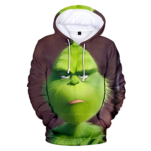 Weihnachten Hoodie Herren und Damen Grinch Weihnachtspullover 3D Lustig Kapuzenpullover Oversize Weihnachts Sweatshirt mit Tasche Langarmshirt Pullover Herbst Winter Festlich Oberteile Pulli von Generic