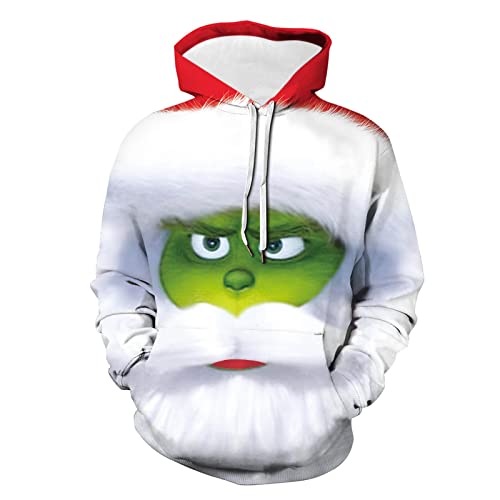 Weihnachten Hoodie Herren und Damen Grinch Weihnachtspullover 3D Lustig Kapuzenpullover Oversize Weihnachts Sweatshirt mit Tasche Langarmshirt Pullover Herbst Winter Festlich Oberteile Pulli von Generic