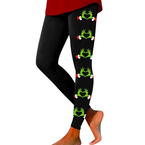 Weihnachten Leggings Damen Grinch Strumpfhose Lustig Christmas Stretch Yogahose Blickdicht Sportleggins Lang High Waist Grinch Hose Winter Workout Sport Fitnesshose Jogginghose Grinch Kostüm von Generic