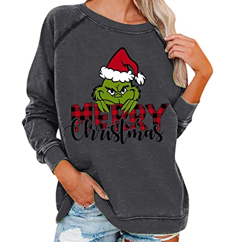 Weihnachten Pullover Damen Grinch Weihnachtspullover Lustig Sweatshirt Kostüm Weihnachts Langarmshirt Loose Lässig Rundhals Langarm Pullover Herbst Festlich Sweatshirt Oberteile Tops von Generic