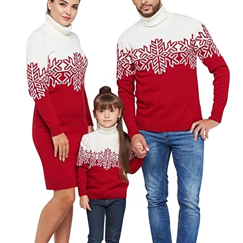 Weihnachten Pullover Set Partnerlook Pärchen Christmas Sweater Weihnachtspullover Familie Set Gestrickte Pullover Strickpullover Winterpullover Weihnachtspullis Sweatshirt Kinder Damen (Rot-Mom, S) von Generic