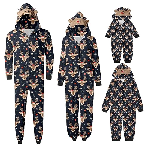 Weihnachten Pyjama Familien Schlafanzug Damen Herren Kinder Jumpsuit Kuschelig Hoodie mit Reißverschluss Kapuze Weihnachts Schlafanzug Set Einteiler Nachtwäsche Overall Hausanzug von Generic