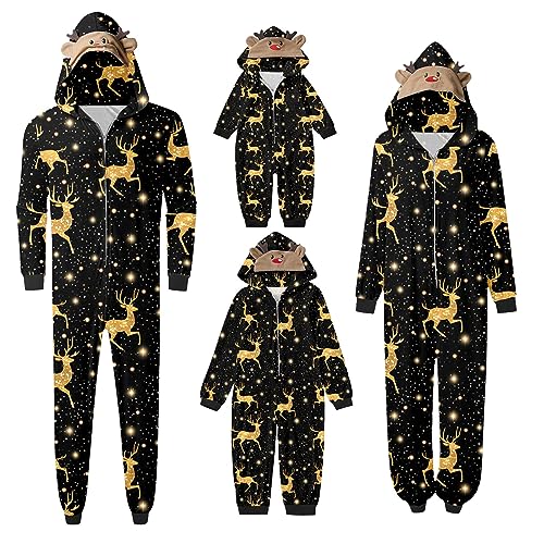 Weihnachten Pyjama Familien Schlafanzug Herren Damen Kinder Jumpsuit Kuschelig Hoodie mit Reißverschluss Kapuze Weihnachts Schlafanzug Set Einteiler Nachtwäsche Overall Hausanzug von Generic