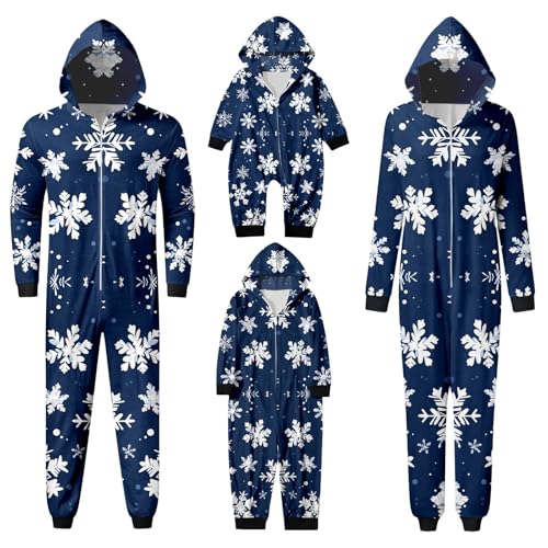 Weihnachten Pyjama Set mit Kapuze Einteiler Familie Set Jumpsuit Passender Weihnachtspyjama Paare Familien Schlafanzug Sale Christmas Nachtwäsche Lang Outfit Winter Damen Herren Kinder Hausanzug#8 von Generic
