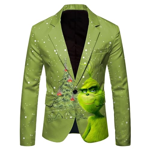 Weihnachten Sakko Herren Anzugjacke Weihnachten Lustig Druck Grinch Anzug Männer Christmas Festlich Freizeitjacke Knopf Slim Fit Anzugjacke Party Revers Sakko Blazer Jacke Mantel Festlich Hochzeit von Generic