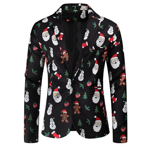 Weihnachten Sakko Herren Anzugjacke Weihnachten Xmas Druck Lustig Anzug Männer Christmas Festlich Freizeitjacke Knopf Slim Fit Anzugjacke Party Revers Sakko Blazer Jacke Mantel Festlich Hochzeit von Generic