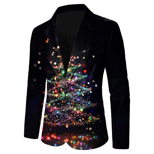 Weihnachten Sakko Herren Formal Anzugjacke Weihnachts Lustig Drucke 3D Anzug Männer Winterjacke Freizeitjacke Button Slim Fit Anzugjacke Party Revers Sakko Blazer Mantel Business Festlich Hochzeit von Generic