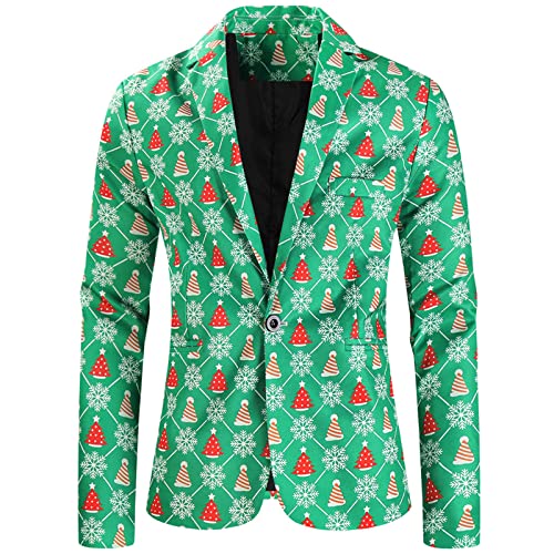 Weihnachten Sakko Herren Regular Fit Weihnachtsanzug Blazer Verschiedene Weihnachtsmotiv Formal Weihnachten Jacket Anzugjacke Freizeitjacke Blazer Weihnachtsmotiv Druck Sakko von Generic