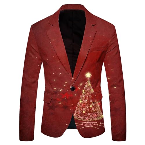 Weihnachten Sakko Herren Regular Fit Weihnachtsjacke Merry Christmas Anzugjacke Festlich Weihnachtsblazer Sportlich Mantel Freizeit Winterjacke Party Hochzeit von Generic