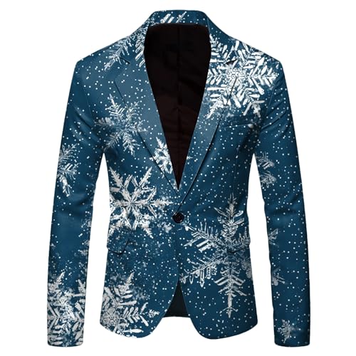 Weihnachten Sakko Herren Weihnachtsblazer Grüner Bedruckte Langarm Anzugjacke Xmas Kostüm Slim Fit Freizeit Sakkos Kostüm Festlich Sportsakko Weihnachtsanzug von Generic