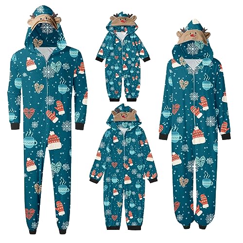 Weihnachten Schlafanzug Familien Overall Jumpsuit Onesie Outfit Winter Lang Pyjama Set Vater Mutter Kind Nachtwäsche Weihnachtspyjama Hausanzug mit Kapuze Chrismas Herren von Generic