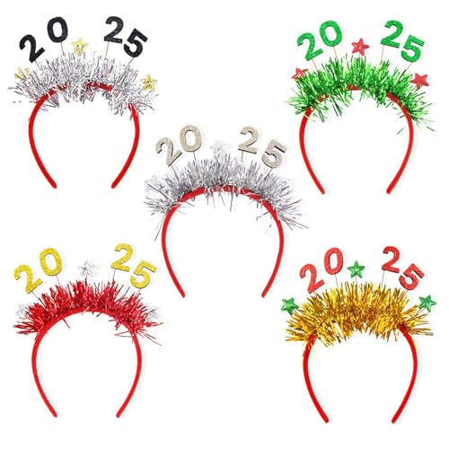 Weihnachten Stirnband Set - 5x 2025 Urlaub Stirnband, Weihnachten Stoff Kopfband | Weihnachten Haarschmuck, lustige Cosplay-Requisiten, wiederverwendbare Kopfbedeckung für von Generic