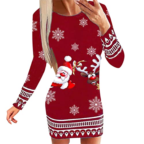 Weihnachten Strickkleid Damen Lustig, Pullikleid Weihnachtskleid Lang|Weihnachts Kleider Elegant Pulloverkleid Große Größen mit Weihnachtsmotiv Winterkleid Party Wickelkleid Minikleid für Frauen von Generic
