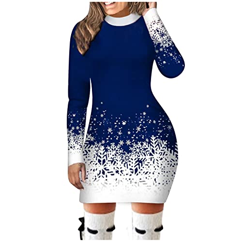Weihnachten Strickkleid Damen Rot|Pulloverkleid Weihnachtskleid Frauen Lang| Oversize Weihnachts Kleider Elegant Pullikleid mit Weihnachtsmotiv Wickelkleid Minikleid Winterkleid Freizeit von Generic