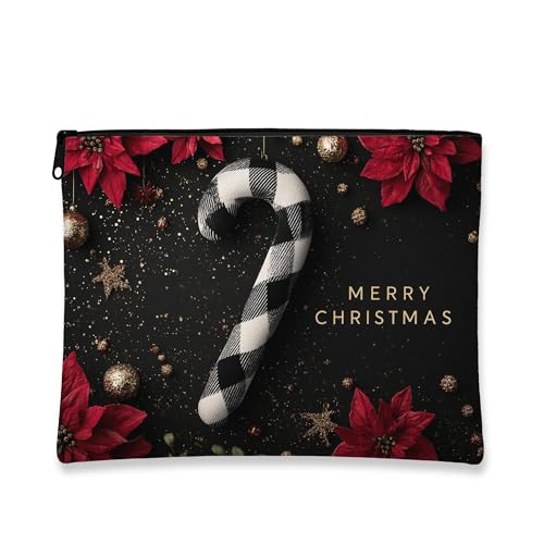 Weihnachtliche Make-up-Tasche, Reise-Kosmetiktasche, Reisetasche für Frauen, tragbarer Mini-Organizer aus Segeltuch mit Reißverschluss, festliche Kulturbeutel, Schwarz, 7x9 Inch, Weihnachtsstern von Generic