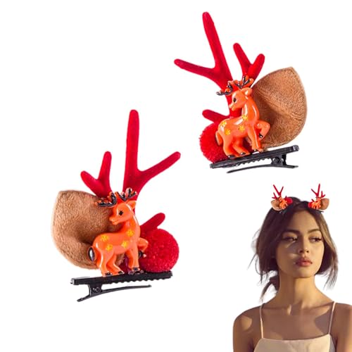 Weihnachts-Haarspange – Urlaubsmotiv-Haarspangen, festliches Geweih, Haar-Accessoires, dekorative Party-Haarnadeln für Kinder und Erwachsene, 2 Stück Weihnachts-Rentiergeweih, Stirnband, niedliche von Generic