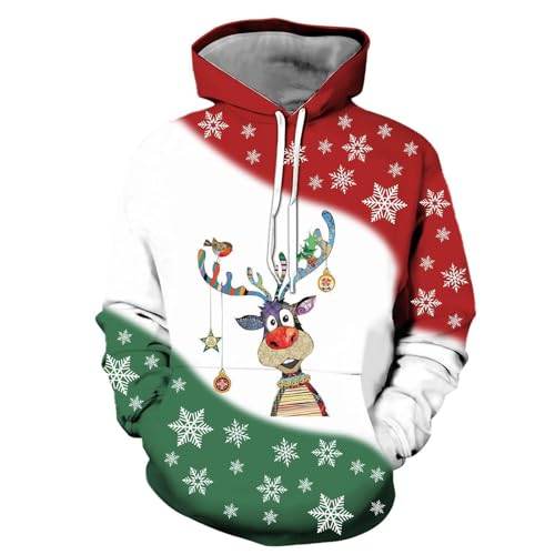 Weihnachts Hoodie Herren Lustige Pullover 3D Weihnachtspullover Oversized Funny Xmas Kapuzenpullover Christmas Pullover Weihnachtspullover Familie Set Geschenk Pajama Party Grün 4XL von Generic