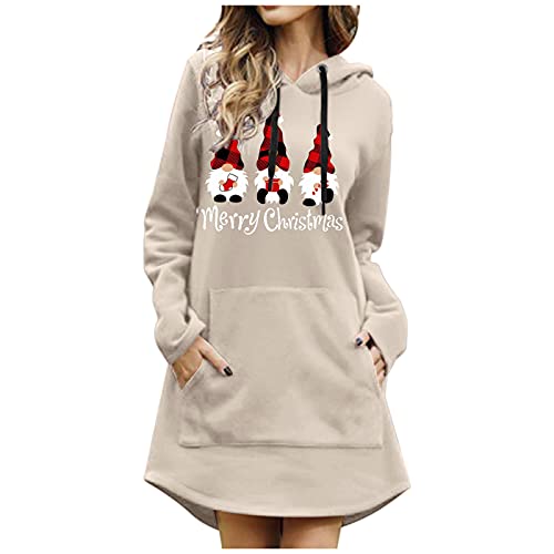 Weihnachts Hoodie Kleid Damen Oversize Langarm Sweatshirtkleid mit Kapuze Lang Baumwolle Kapuzenpullover Weihnachtsmotiv Pullover Sweatshirt Kurz Weihnachtskleid Weihnachtspulli Christmas Minikleid von Generic