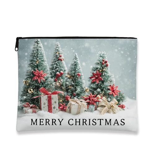 Weihnachts-Make-up-Tasche, Weihnachtsbäume und Geschenke, Kosmetiktasche für Damen, tragbar, klein, Segeltuch, Reißverschluss, Winter-Hautpflege, Kulturbeutel, Grün , 7x9 Inch, Weihnachten von Generic