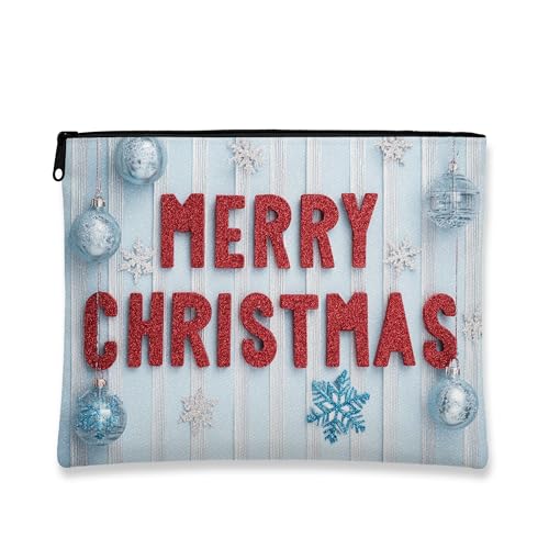 Weihnachts-Make-up-Tasche, glitzernder roter Text, Kosmetiktasche für Damen, tragbarer Reißverschluss-Organizer, Urlaubs-Hautpflege-Kulturbeutel, Blau, 7x9 Inch, Weihnachten von Generic