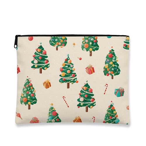 Weihnachts-Make-up-Tasche, grüne Bäume, Urlaub, Kosmetiktasche für Damen, tragbare kleine Canvas-Reißverschluss-Organizer, saisonale Kulturbeutel, Grün , 7x9 Inch, Weihnachten von Generic