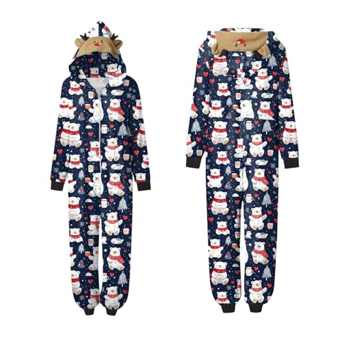 Weihnachts-Overall mit Kapuze und Reißverschluss für Eltern und Kind (Mamas Stil) (8) Kleidung Damen Weihnachten (Dark Blue, XL) von Generic