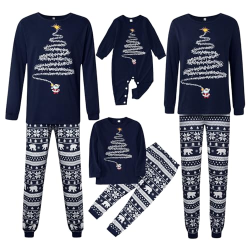 Weihnachts Pyjama Familie Set, Schlafanzug Damen Herren Partner Baumwolle Christmas Pyjama Kinder Jungen Mädchen Familie Pyjamas Set Weihnachten Bedruckte Nachtwäsche Damen1 von Generic