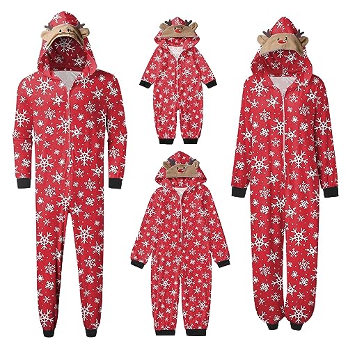 Weihnachts Schlafanzug Familie Einteiler Onesie Weihnachtspyjama Jumpsuit mit Kapuze und Reißverschluss Hausanzug für Damen Herren Kinder Baby Set Herren von Generic