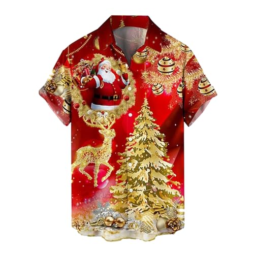 Weihnachts Shirt Herren : 3D Digitaldruck Oberteile Schneemann Motiv Bluse Revers Kurzarm Weihnachtshemd Weihnachten Hemden mit Knopfleiste vorne offen Merry Christmas Shirts Für Weihnachts Männer von Generic