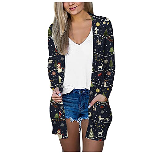 Weihnachts Strickjacken Für Damen, Damen Langarm Strickjacke Sommer Lang Leicht Cardigan Casual weihnachtsmotiv Strickmantel mit Taschen von Generic