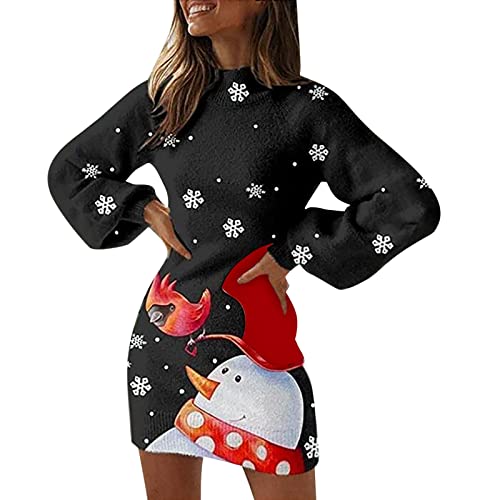 Weihnachts Strickkleid Damen Pullover Lang Damen Weihnachten Pulloverkleid Elegant Langarm Strickkleid Tunika Kleid Strickpullover Minikleid Wickelkleid Xmas Bodycon Kleid Jumperkleid von Generic