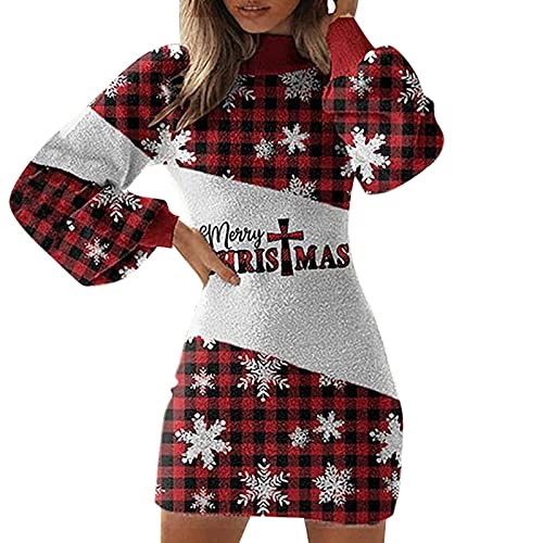 Weihnachts Strickkleid Damen Pullover Lang Damen Weihnachten Pulloverkleid Elegant Langarm Strickkleid Tunika Kleid Strickpullover Minikleid Wickelkleid Xmas Bodycon Kleid Jumperkleid von Generic
