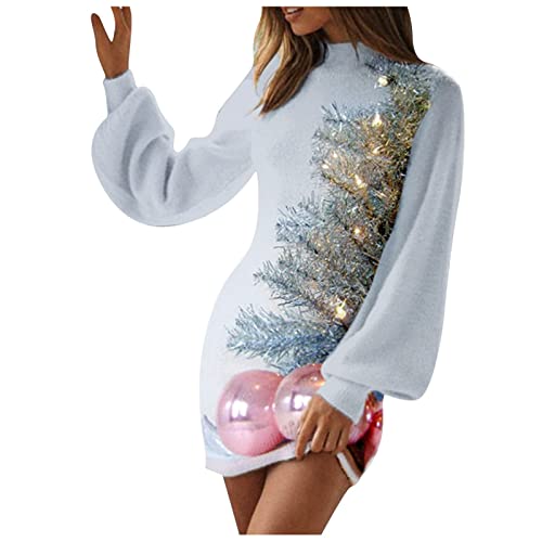 Weihnachts Strickkleid Damen Pullover Lang Damen Weihnachten Pulloverkleid Elegant Langarm Strickkleid Tunika Kleid Strickpullover Minikleid Wickelkleid Xmas Bodycon Kleid Jumperkleid von Generic