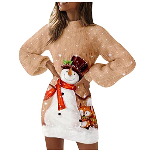 Weihnachts Strickkleid Damen Pullover Lang Damen Weihnachten Pulloverkleid Elegant Langarm Strickkleid Tunika Kleid Strickpullover Minikleid Wickelkleid Xmas Bodycon Kleid Jumperkleid von Generic
