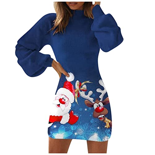 Weihnachts Strickkleid Damen Pullover Lang Damen Weihnachten Pulloverkleid Elegant Langarm Strickkleid Tunika Kleid Strickpullover Minikleid Wickelkleid Xmas Bodycon Kleid Jumperkleid von Generic