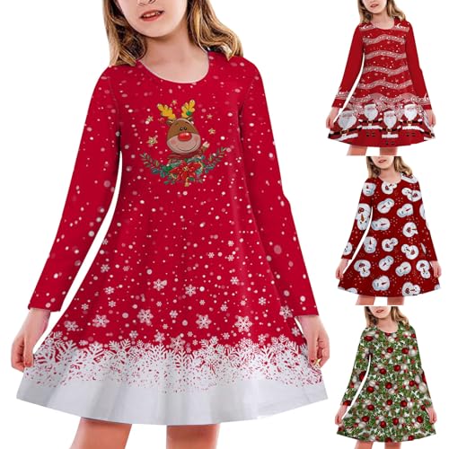Generic Damen Weihnachts Strickkleid für Mädchen X-Mas Rot Pullover Kleid Mädchen Lang Ärmel Midikleid von Generic