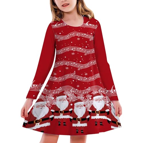 Weihnachts Strickkleid für Mädchen X-Mas Rot Pullover Kleid Weihnachten Mädchen Lang Ärmel Midikleid Weihnachts Strickkleid für Mädchen X-Mas Rot Pullover Kleid Mädchen Kleid von Generic