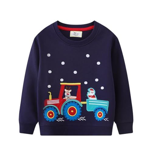 Weihnachts Sweatshirts Jungen Weihnachten Langarm Pullover Baby Kinder Shirts Baumwolle Winter Warm Tops 1-7 Jahre Gr.92-122 (A00-Blau, 18-24 Months) von Generic