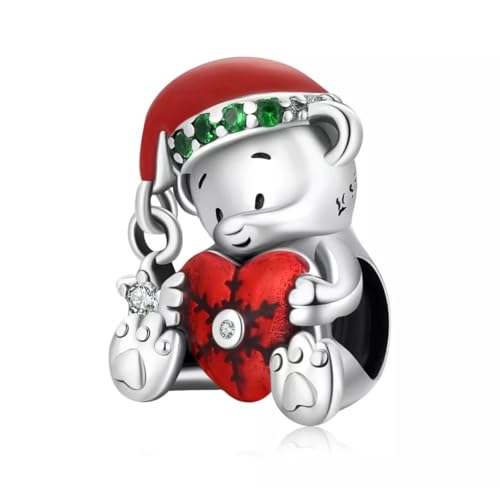 Weihnachts-Teddybär-Charm-Perle, Weihnachten, echtes 925er Sterlingsilber, kompatibel Armband von Generic