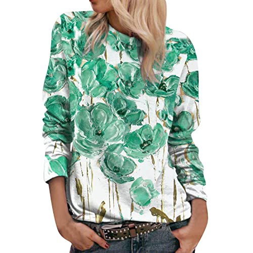 Weihnachtsbluse Damen-Dame Loose Full Zip Sweatshirt Rundhalsausschnitt Fit Pullover Tops Casual Langarm Tasche (Green, L) von Generic