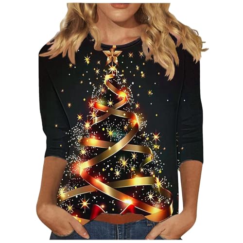 Weihnachtsbluse Damen Weihnachtsbaum Bedruckt Blusentop 3/4-Arm Pullover Elch Muster Bluseshirt Klassische Passform Bluse für Weihnachten Party Teenager Mädchen Oberteile Streetwear Weihnachtsbluse Damen Weihnachtsbaum Bedruckt Blusentop 3/4-Arm Pullover Elch Muster Bluseshirt Klassische Passform Bluse für Weihnachten Party Teenager Mädchen Oberteile Streetwear von Generic