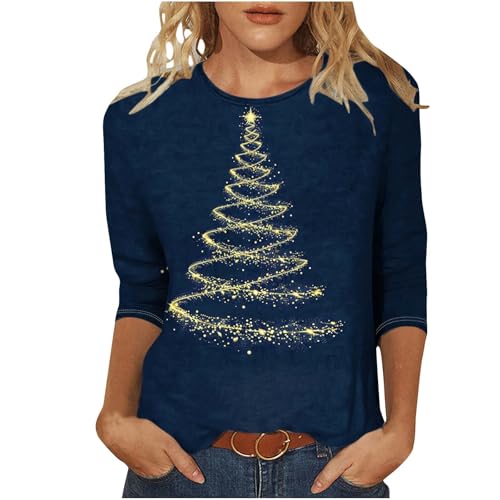 Weihnachtsbluse Damen Weihnachtsbaum Bedruckt Blusentop 3/4-Arm Pullover Elch Muster Bluseshirt Klassische Passform Bluse für Weihnachten Party Teenager Mädchen Oberteile Streetwear von Generic